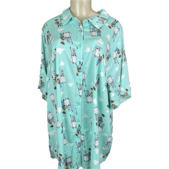 Disney Pixar +4 Turquoise Toy Story Graphic Button Collar Short Sleeve Shirt - Picture 2 of 6